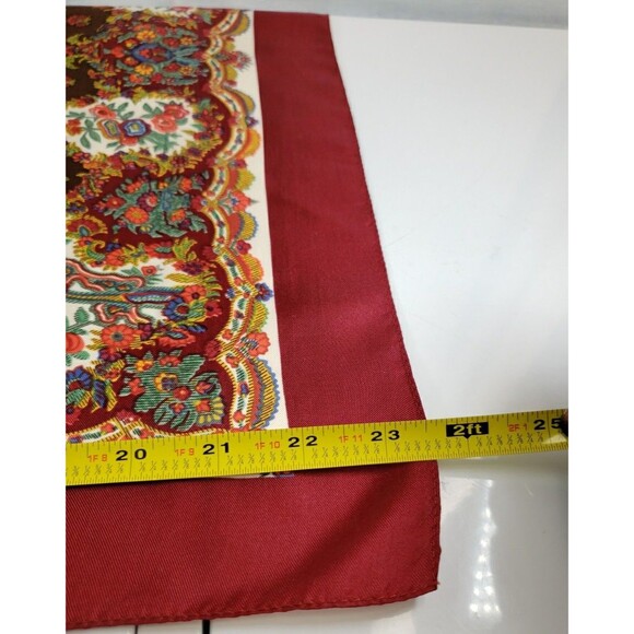 Liberty of London 100% Silk Twill Red Brown Floral Foulard Border Scarf 23"X23" - Picture 16 of 16